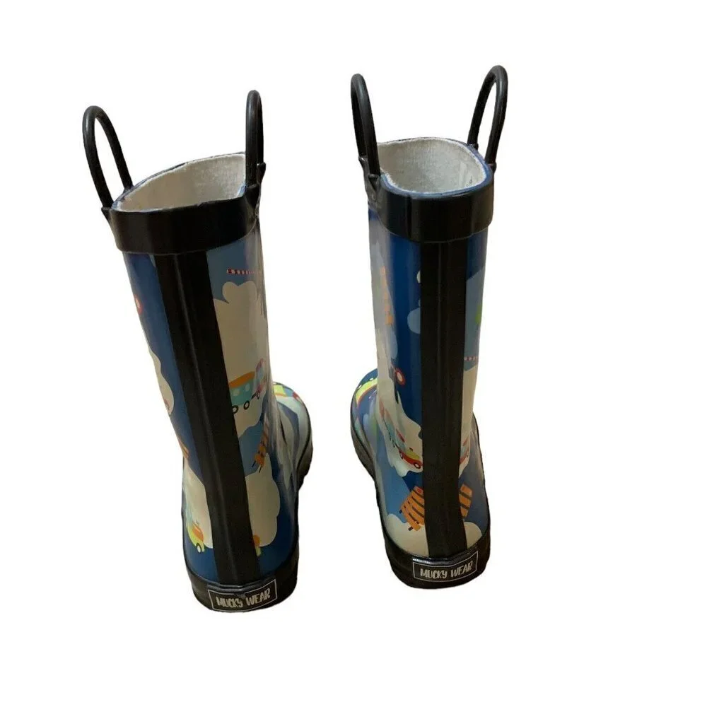 Mucky Wear Children's Size 2Y Rubber Rain Boots Train Theme w.  Easy-on Handles